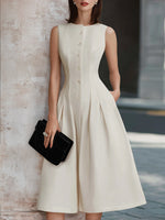 Sleeveless Button-Front Fit And Flare Midi Dress