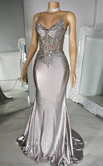 L2922 - Trumpet V-Neck Spaghetti Straps Appliques Party Prom Evening Dress For Black Women