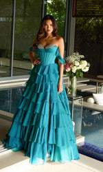 Off-Shoulder Ruffled A-Line Prom Gown