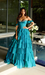 Off-Shoulder Ruffled A-Line Prom Gown