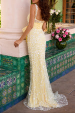 Sequin-Lace Long Sequins Sheer Mermaid Bow Prom Dress