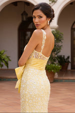 Sequin-Lace Long Sequins Sheer Mermaid Bow Prom Dress