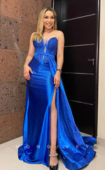 L2764 - A-Line V-Neck Beaded With Side Slit Train Party Prom Evening Dress