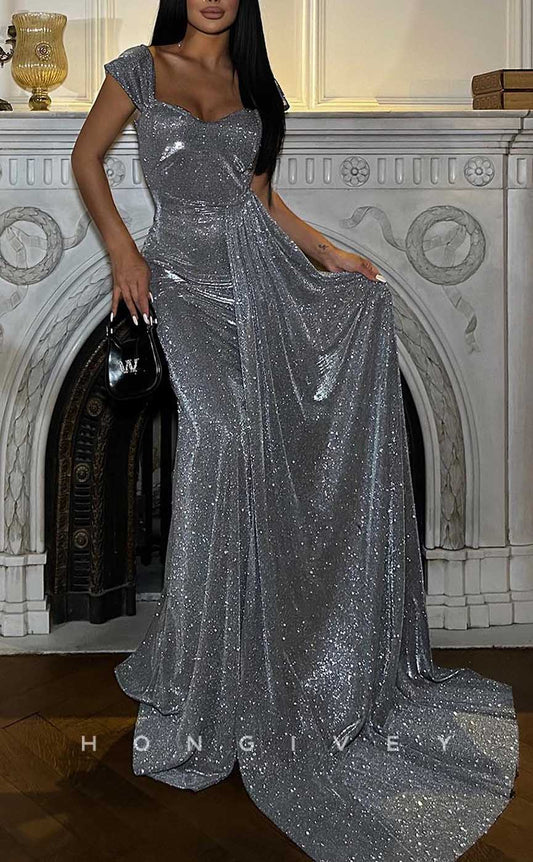 L2861 - Glitter Sheath Sweetheart With Train Party Prom Evening Dress