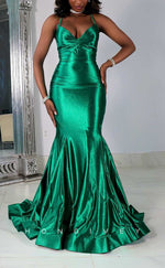 L2870 - Sexy Trumpet V-Neck Spaghetti Straps Party Prom Evening Dress For Black Women