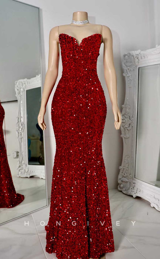 L2869 - Sexy Trumpet Strapless Fully Sequined Party Prom Evening Dress For Black Women