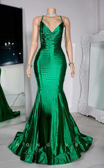 L2873 - Satin Trumpet V-Neck Spaghetti Straps Prom Evening Dress For Black Girls