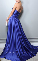 L2867 - Strapless A-Line Illusion Empire With Side Slit Party Prom Evening Dress