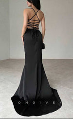 L2876 - Simple Trumpet Strapless Lace-Up Party Prom Evening Dress