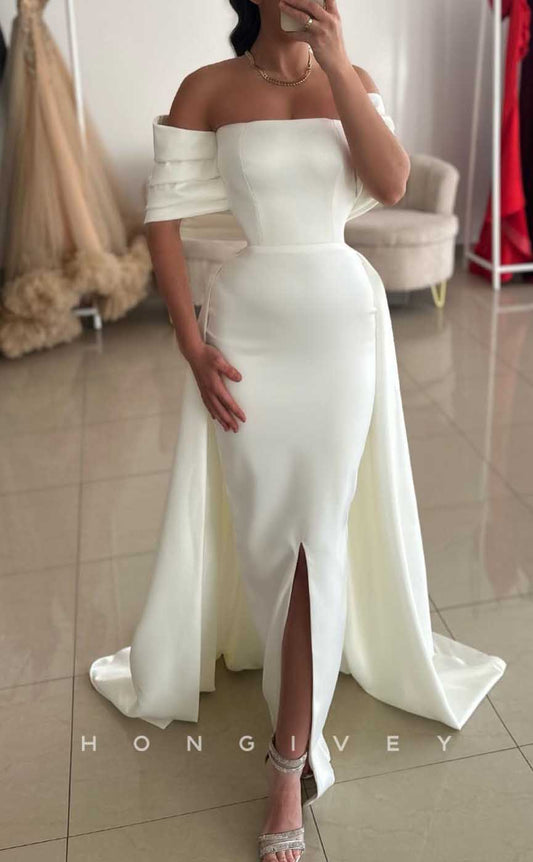 L2880 - Off-Shoulder With Detachable Train Party Prom Evening Dress