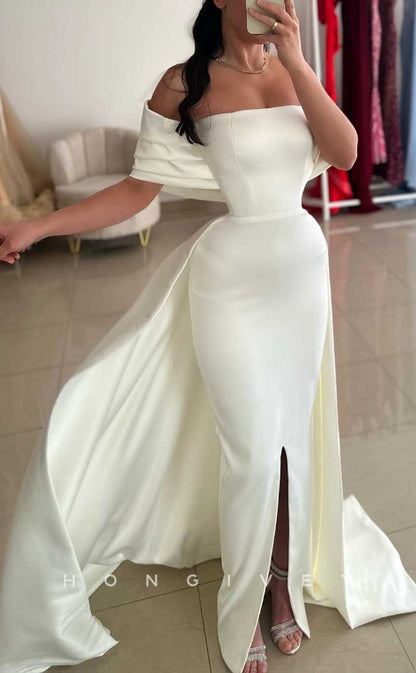 L2880 - Off-Shoulder With Detachable Train Party Prom Evening Dress