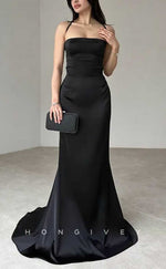 L2876 - Simple Trumpet Strapless Lace-Up Party Prom Evening Dress