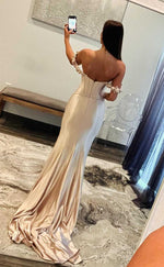 L2891 - Satin Trumpet Sweetheart Off-Shoulder With Train Party Prom Evening Dress