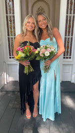 Strapless Green Silk Long Party Dress with Slit