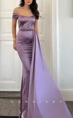 L2936 - Chic Fitted Off-Shoulder Empire With Train Party Prom Evening Dress