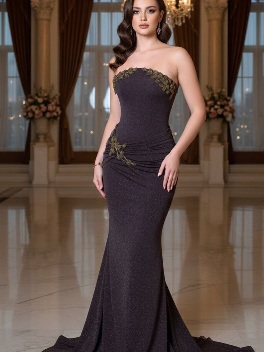 Miabel Sleeveless Strapless Mermaid Embroidery Evening Dress