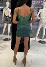 Spaghetti Straps Sweetheart Side Slit Sheath Short Homecoming Dresses with Beading