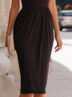 Draped Neckline Short-Sleeve Midi Dress