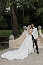 Elegant A-Line Strapless Satin Wedding Dress with Slit