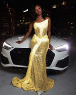 Hidais Tulle Asymmetric Strapless Sleeveless Long Pleated Mermaid Prom Dress With Sequins And Ruffles