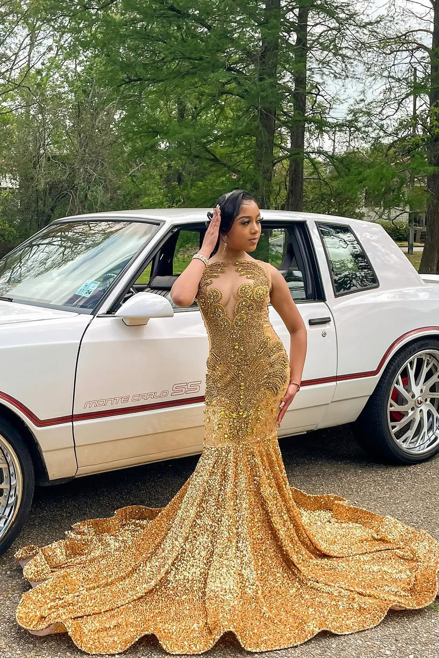 Modern Gold Sleeveless Sequins Mermaid Prom Dress Long With Crystals On Sale