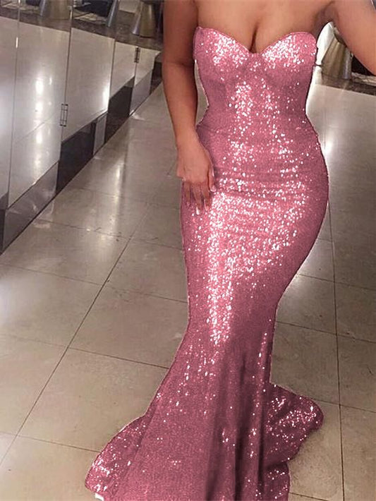 Mermaid Sweetheart Pink Sequin Prom Dresses Long Party Dress 18th Birthday Outfits Graduation Dress RB1252