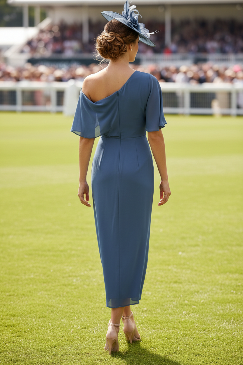 Asymmetrical 1/2 Sleeves Ankle-Length Chiffon Mother Of The Bride Dresses With Split FrontSheath Column