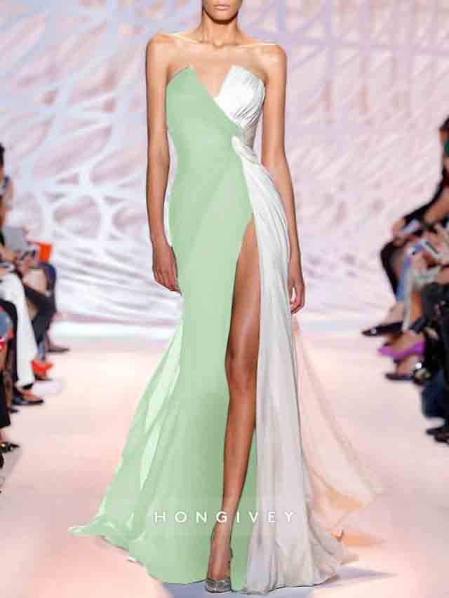 Simple Sweetheart A-line Evening Gown Side Slit