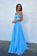 Cute A Line Sweetheart Blue Chiffon Prom Dress with Bow