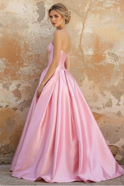 Strapless Satin A-Line Sleeve Prom Ball Gown