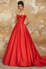 Strapless Satin A-Line Sleeve Prom Ball Gown