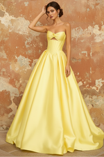 Strapless Satin A-Line Sleeve Prom Ball Gown