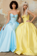 Strapless Satin A-Line Sleeve Prom Ball Gown