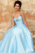 Strapless Satin A-Line Sleeve Prom Ball Gown