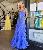 Mermaid Lace Beaded Prom Dresses for Women Evening Gowns with Chiffon Ruffles