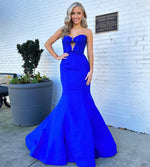 Sweetheart Satin Prom Dresses Long Mermaid Evening Gowns with Keyhole