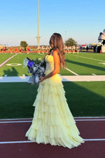 Fashion A Line Sweetheart Daffodial Chiffon Tiered Prom Dress