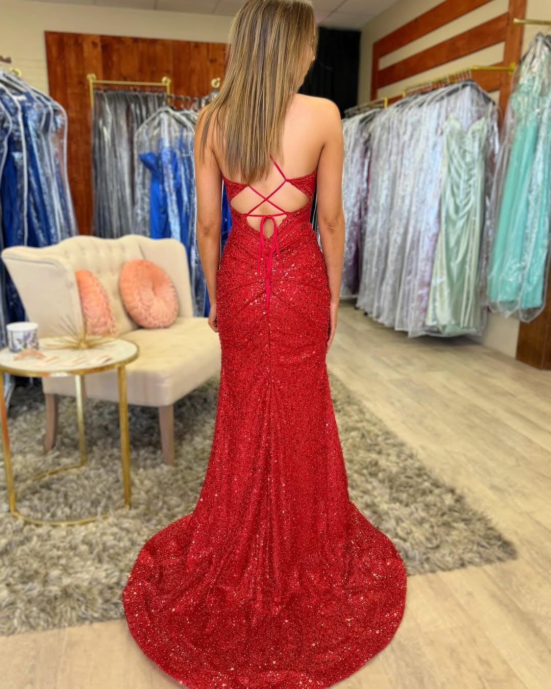 Mermaid Glittery Sequins Prom Dresses Long Sexy Backless Evening Party Dresses