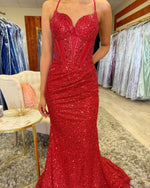 Mermaid Glittery Sequins Prom Dresses Long Sexy Backless Evening Party Dresses