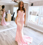 Mermaid Bodycon Sweetheart Satin Beaded Prom Dresses Long for Women