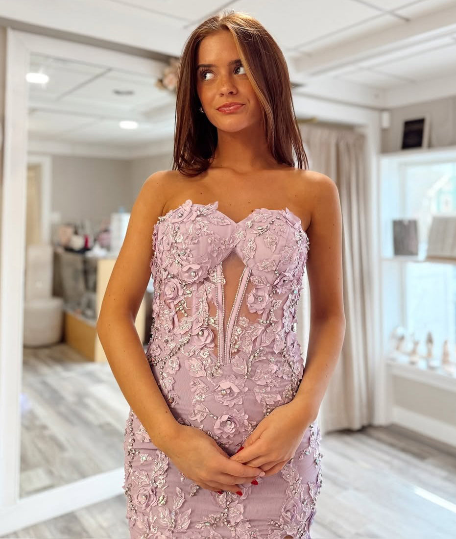 Sweetheart Tulle Lace Prom Dresses Long Appliqued Evening Party Gowns with Slit