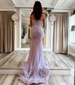 Sweetheart Tulle Lace Prom Dresses Long Appliqued Evening Party Gowns with Slit