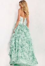 Sweetheart Green Sleeveless Flowers Floral Print A-Line Tassel Prom Dress