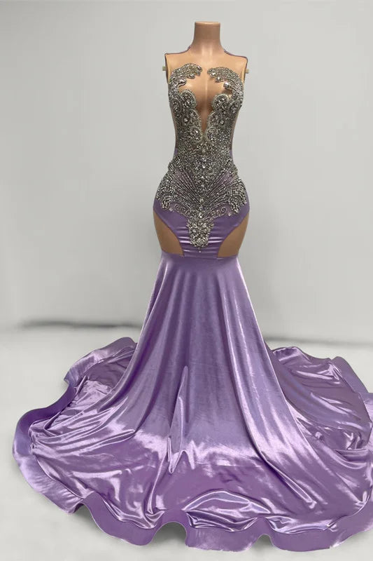 Lilac Mermaid Evening Dress With Beadings Crystals
