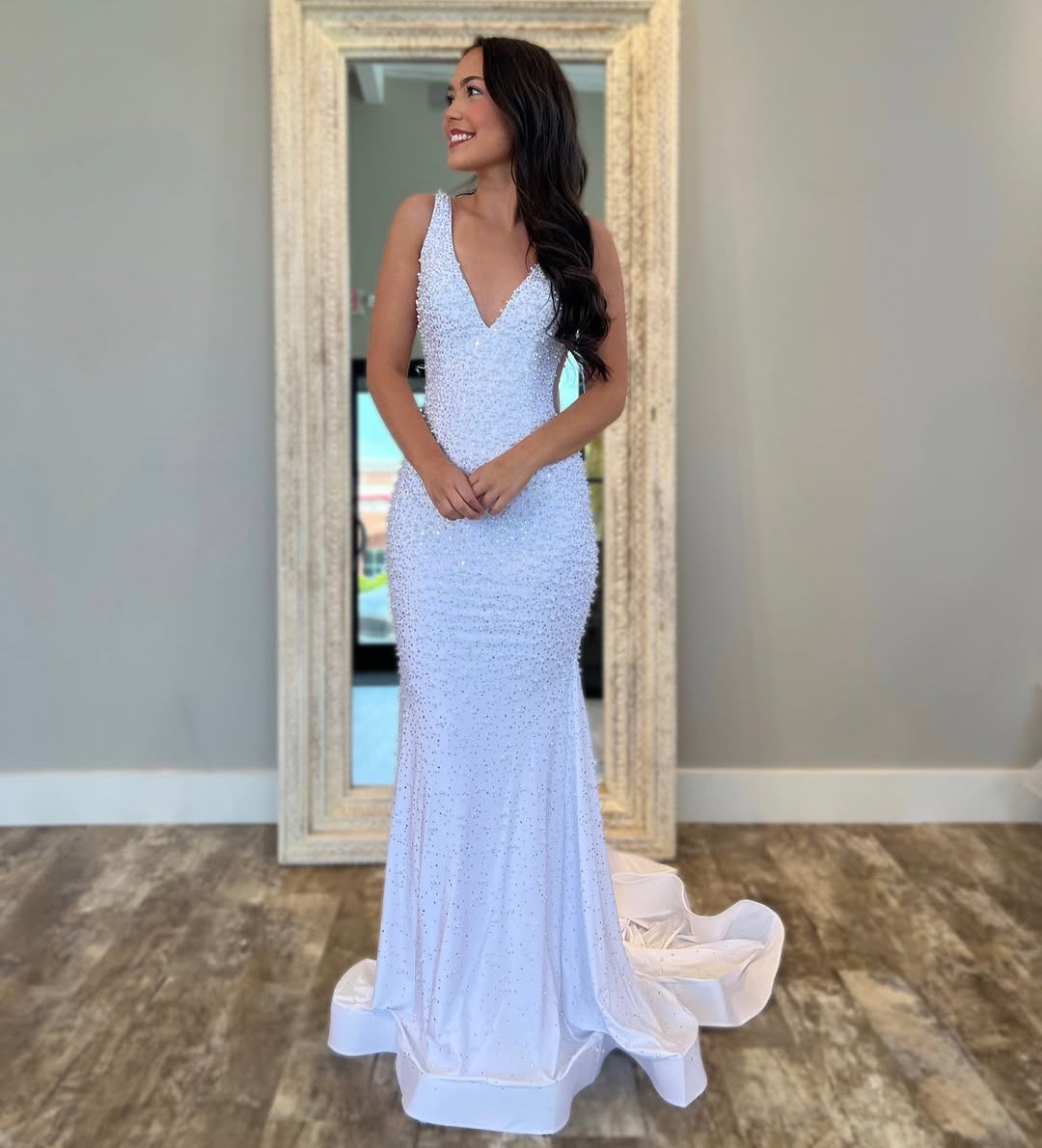 Glittery Sequins V Neck Prom Dresses Long Mermaid Plus Size Evening Gowns