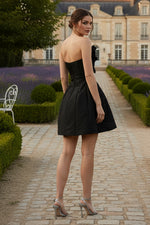 Black Strapless Oversized Bow Flare Mini Dress