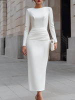 Sculpted Waist Midi Dress With Pleated Detail