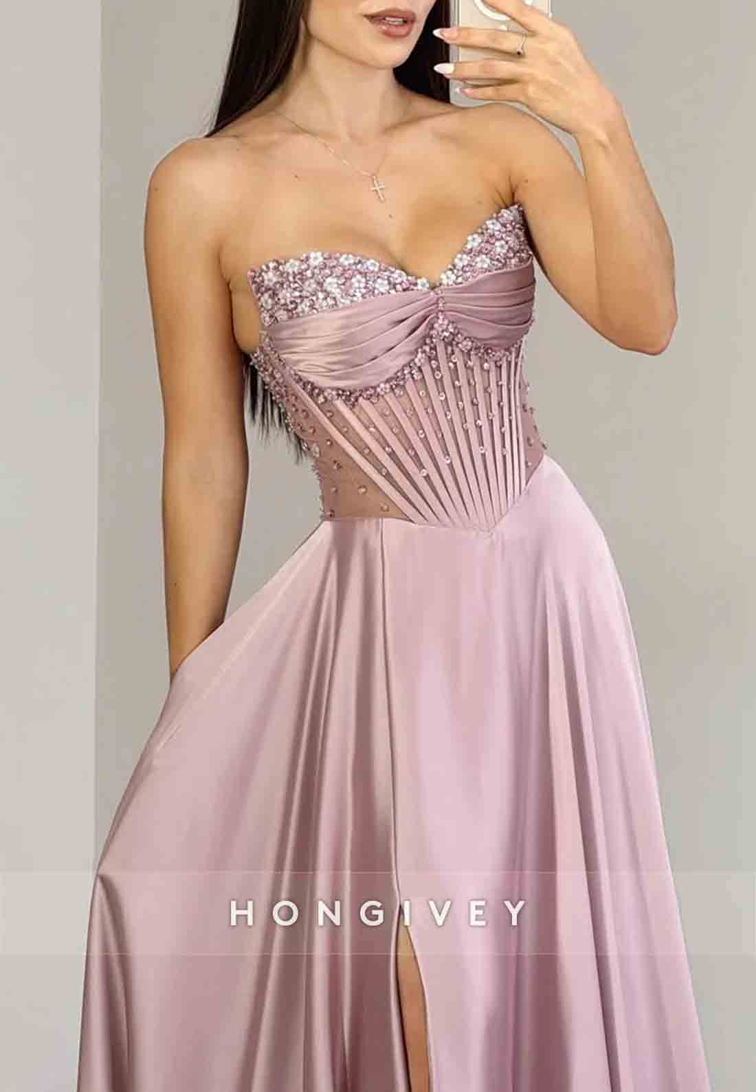 Satin Beaded Flowers A-Line Prom Dresses Long Sweetheart Party Evening Gowns