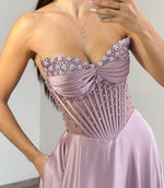 A Line Satin Beaded Prom Dresses Long Sweetheart Party Evening Gowns
