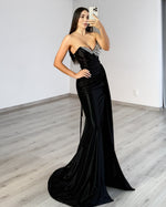 Sweetheart Mermaid Satin Beaded Prom Party Dresses Long with Slit